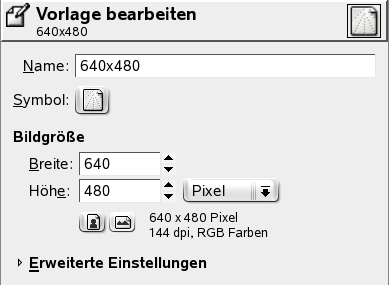 Ansicht des Vorlageneditors